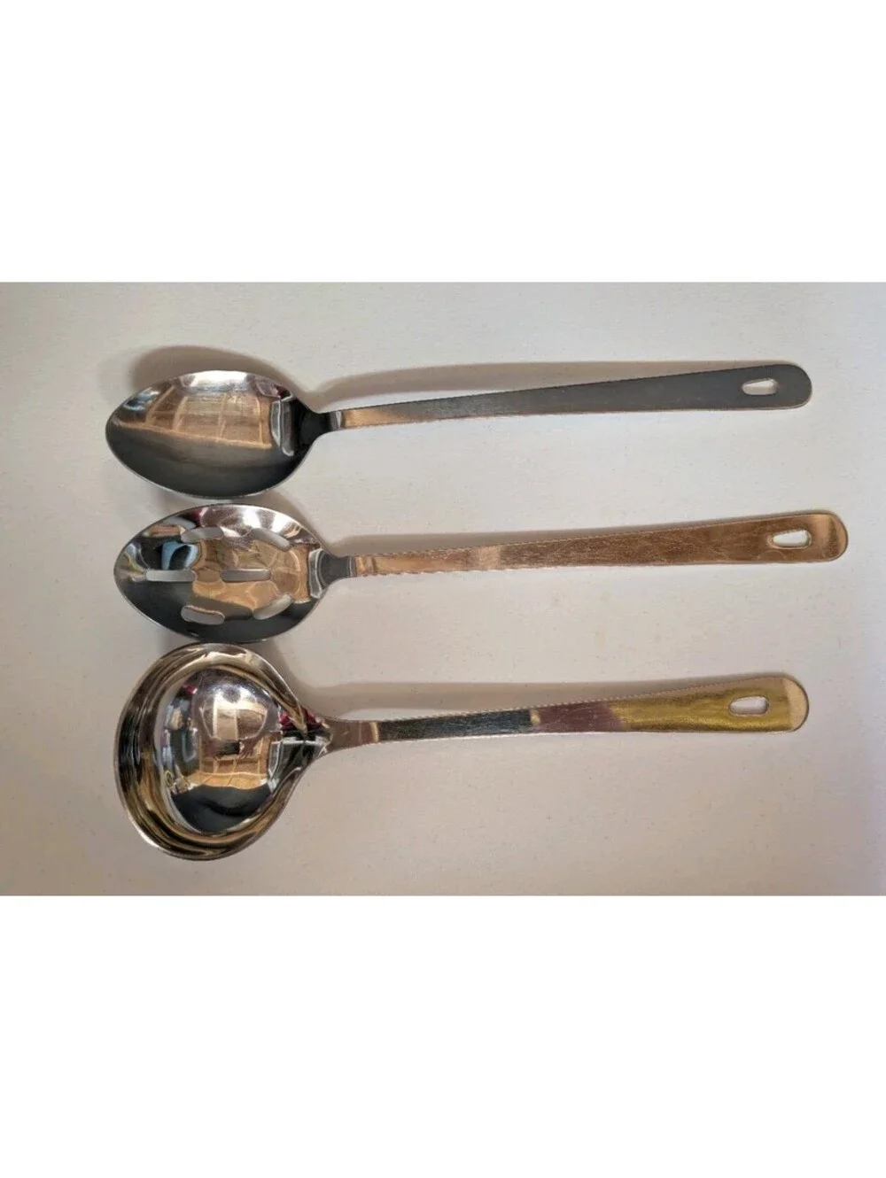 India Made Stainless Steel Buffet Set W/Slotted Spoon,Basting Spoon,Soup Ladle